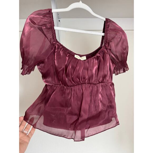 NWT Thirty / Thirty LA Women's Sheer Peplum Top Blouse Deep Pink Size Medium - Picture 2 of 8